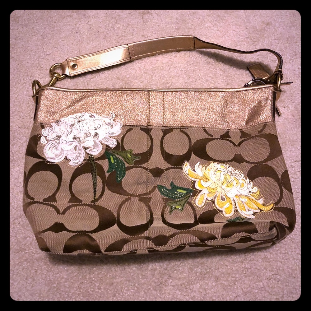 Coach metallic gold poppy tote